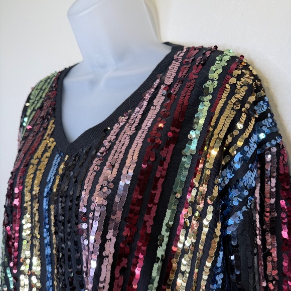 Oliver.O | Multicolored Sequins Embellished Metallic Jewel Tone Knit Sweater - Picture 7 of 16